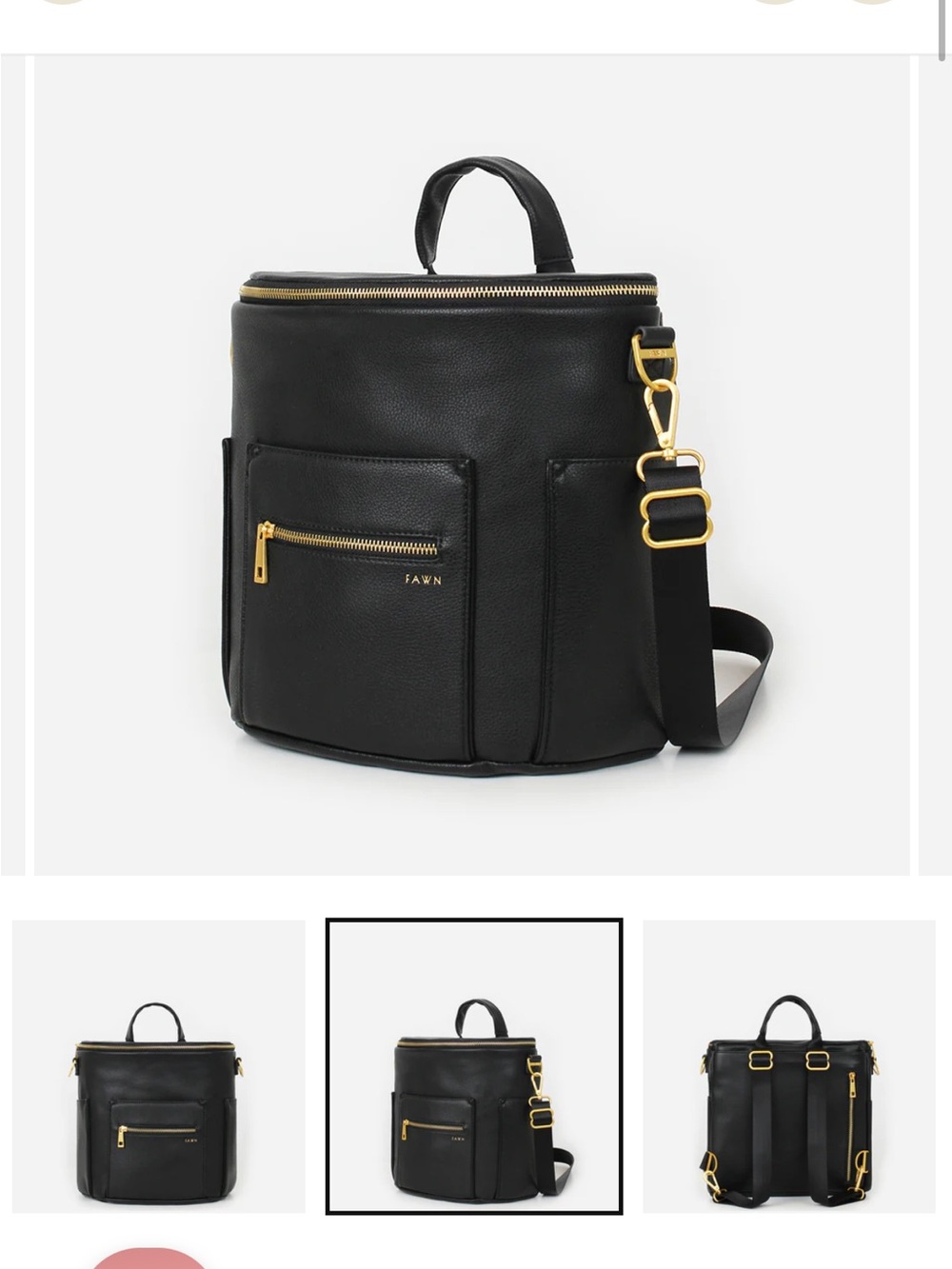 Fawn Design Black Leather Convertible Backpack with Gold Hardware